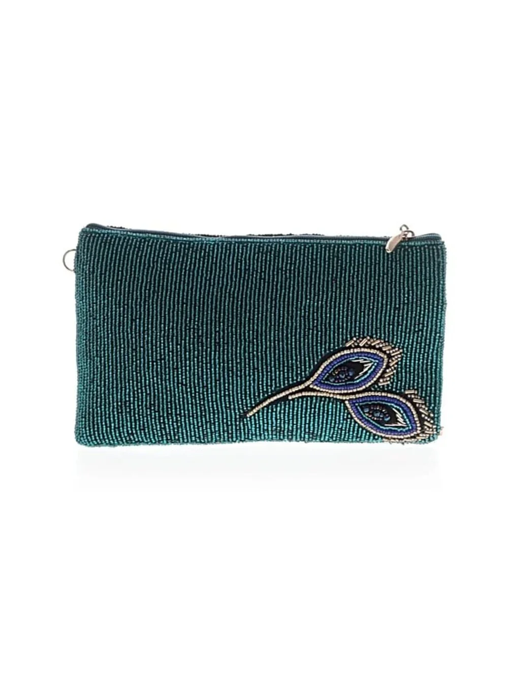 MARY FRANCES Shades of Blue Peacock Fully Beaded Crossbody Shoulder Or Clutch